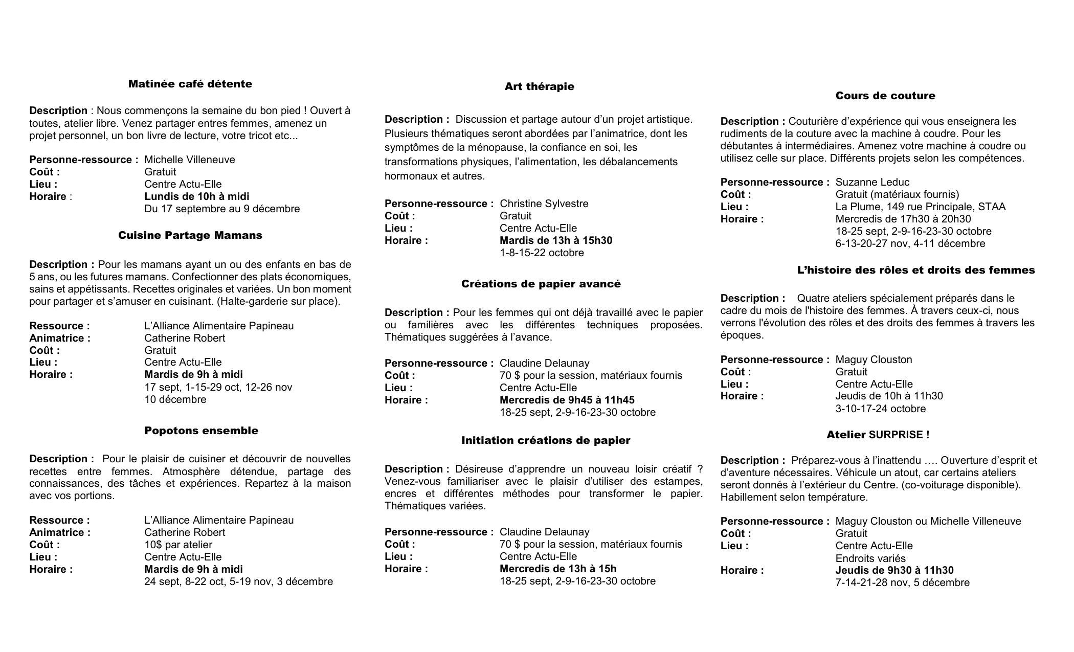 Image: programmation automne 2024 STAA 2